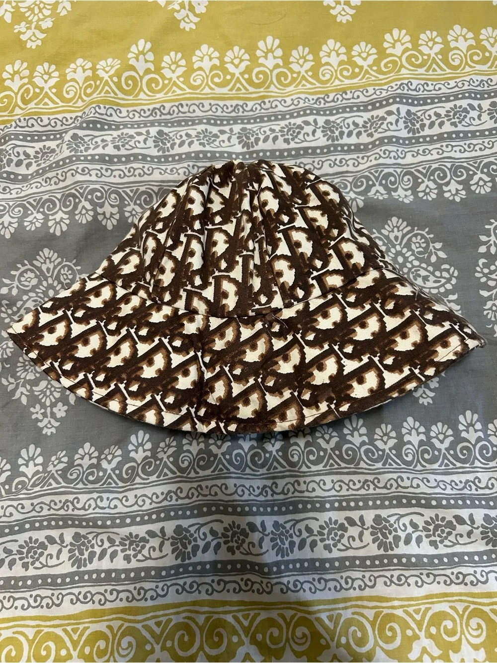 Christian Dior Vintage Brown and White Monogram Bucket Hat. Like New!